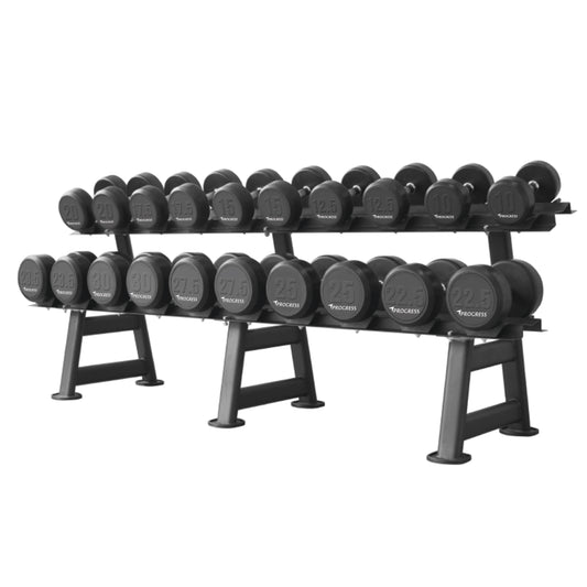 Progress Round Dumbbell Set (2.5kg to 25kg) w/ Rack